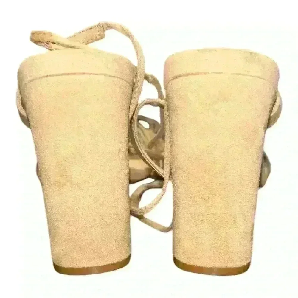 Olivia Jaymes Nude Lace Up Heels size 8.5 beautiful!
